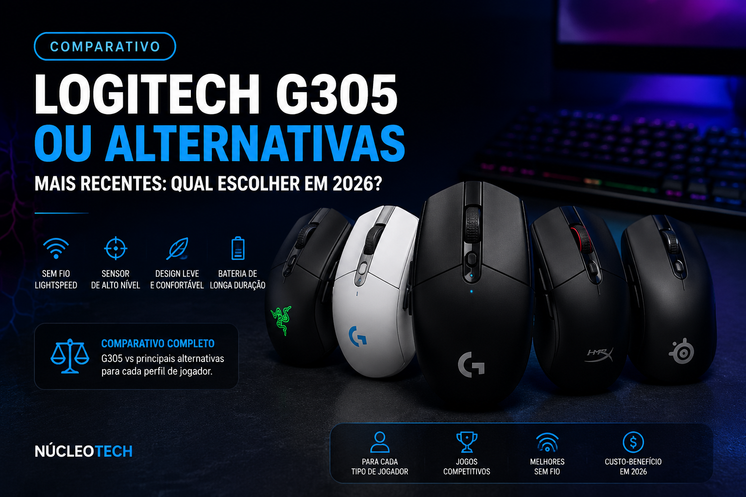Logitech G305 ou alternativas mais recentes: comparativo de mouses gamer sem fio em 2026