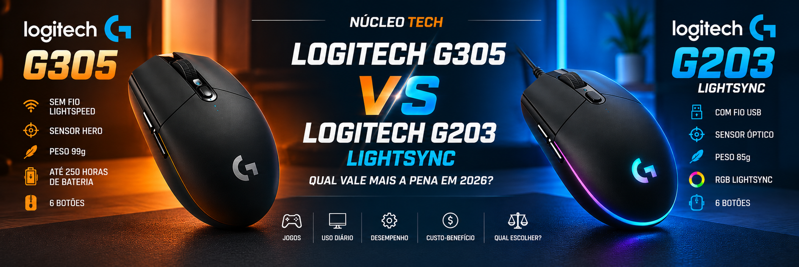 Logitech G305 vs Logitech G203 Lightsync comparativo 2026