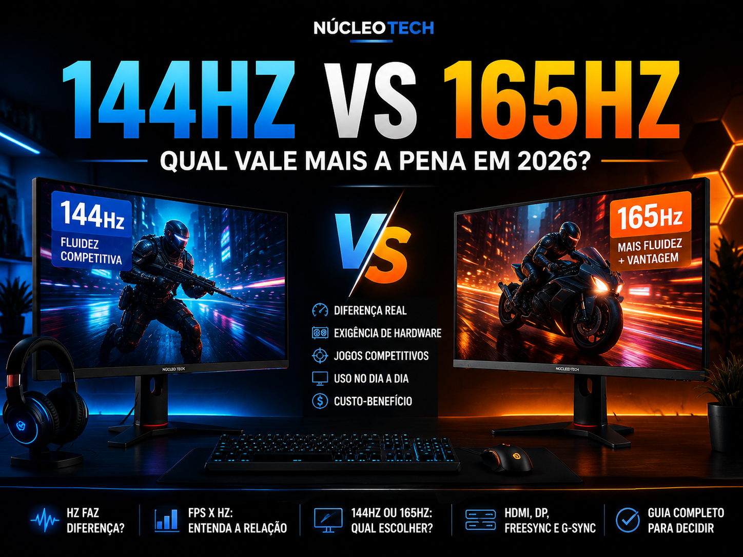 Monitor 144Hz vs 165Hz: comparação para escolher a melhor taxa de atualização