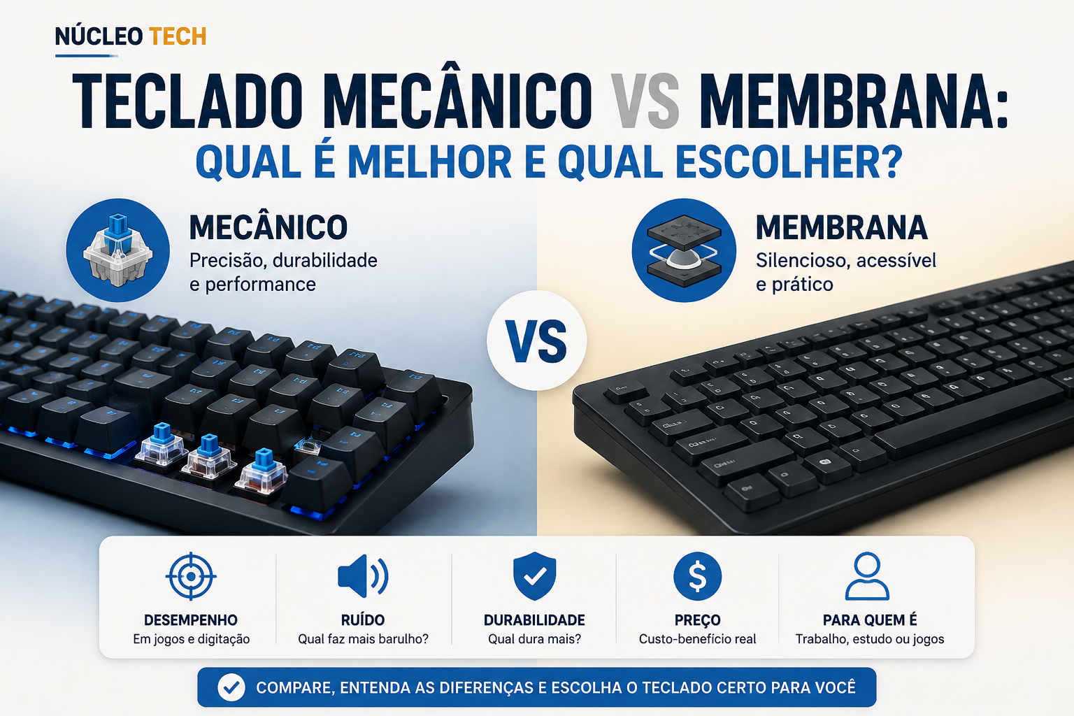 Teclado mecânico vs membrana: diferenças e qual escolher